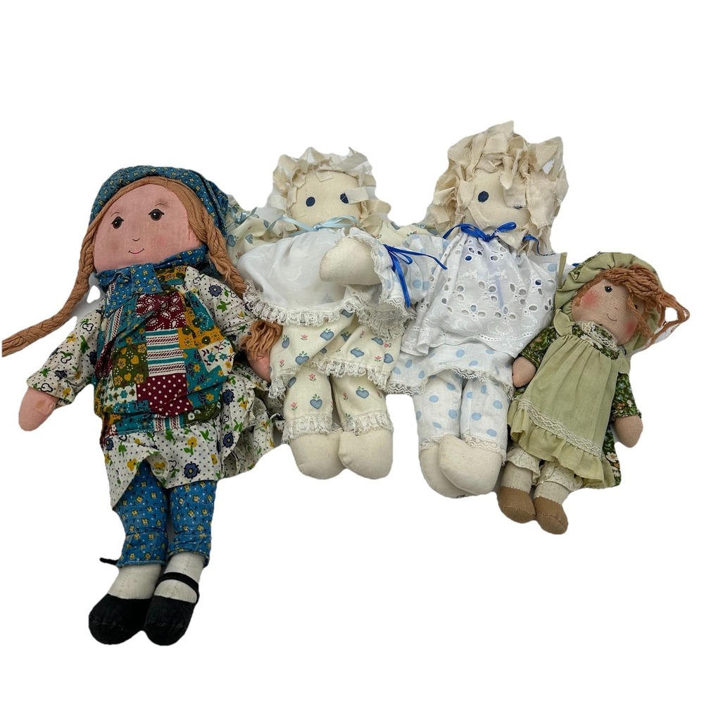 Vintage 1970's 2 HOLLY HOBBIE Rag Dolls By Knickerbocker & 2 Handmade Dolls